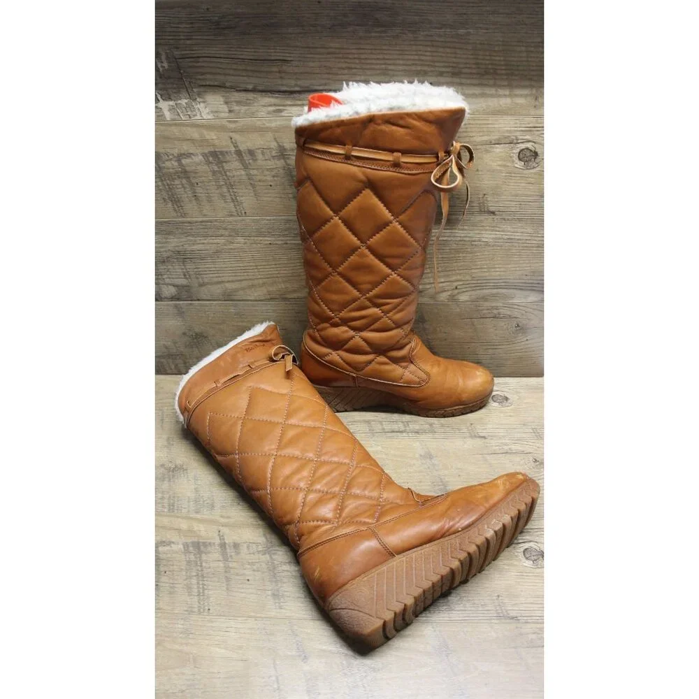 Husky by Bastien women's vintage quilted leather‎ faux fur lined tall boots